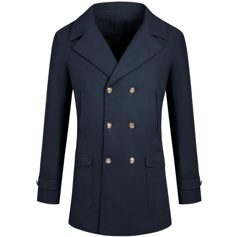 Lars Amadeus Men's Classic Winter Notched Collar Double Breasted Peacoat, 1 of 6