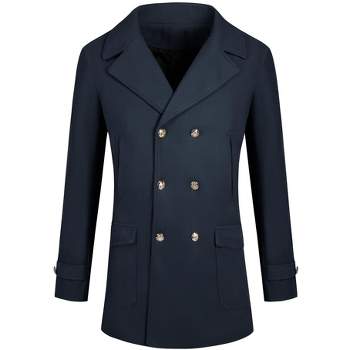 Lars Amadeus Men's Classic Winter Notched Collar Double Breasted Peacoat