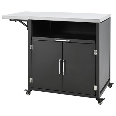 YOOCOZZ Outdoor Rolling Iron Cabinet with Folding and Extendable Work Surfaces, Ample Storage Space - Black