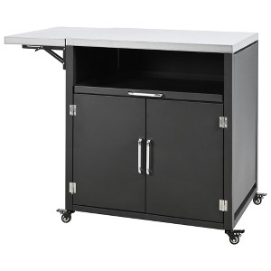 YOOCOZZ Outdoor Rolling Iron Cabinet with Folding and Extendable Work Surfaces, Ample Storage Space - Black - 1 of 4