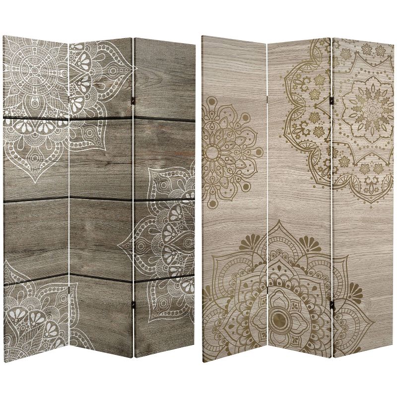 6&#34; Double Sided Mandala Oak Canvas Room Divider - Lightweight, Adjustable, High-Resolution Print, No Assembly Required - Oriental Furniture, 1 of 8