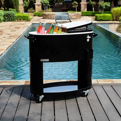Black Powder Coated Steel Rolling Patio Cooler with Insulated Basin
