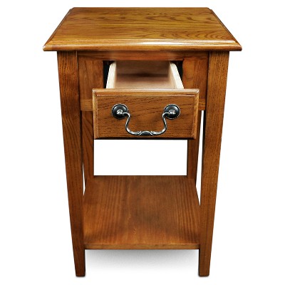 Medium Oak Rectangular Wood Side Table with Storage