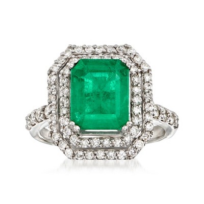 Ross-Simons 3.00 Carat Emerald and 1.60 ct. t.w. Diamond Ring in 14kt White Gold