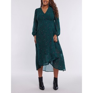 Women's Woven Wrap Long Sleeve Midi Dress | Motherhood Maternity - 1 of 4