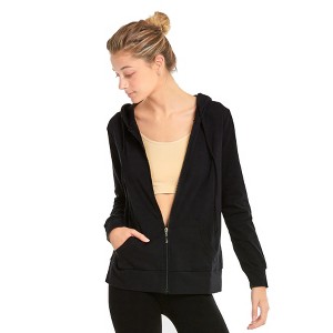 Sofra Women's Cotton Comfort Zip Up Hoodie Jersey Sweater - 1 of 3