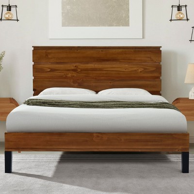 NicBex Mid-Century Modern Full/Queen/King Size Platform Bed Frame with Six-Piece Headboard,Solid Wood Slats Support,No Box Spring Needed,Easy Assembly