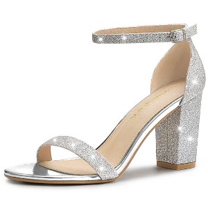 Allegra K Women's Glitter Ankle Strap Chunky Heels Sandals - 1 of 4