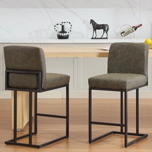 24" Counter Height Bar Stool, Faux Leather Barstool with Back and Metal Frame, Modern Armless Upholstered Bar Chair Stool for Kitchen Island - 1 of 4