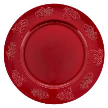 Saro Lifestyle Christmas Charger Plates With Holly Berry Design (Set of 4)