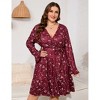 Coolmee Women's Plus Size Long Sleeve Wrap V Neck Tie Waist A Line Mini - 3 of 4