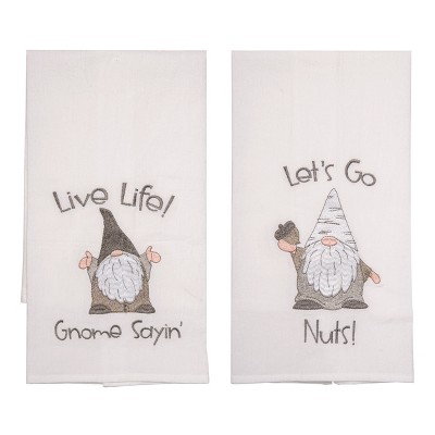 Transpac Fabric Embroidered Gnome Tea Towel Set of 2 Christmas Home Decorations
