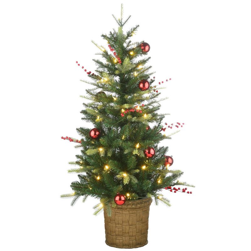 National Tree Company First Traditions 4&#39; Pre-Lit LED Feel Real Scotch Creek Fir Potted Artificial Christmas Tree White Lights, 1 of 7