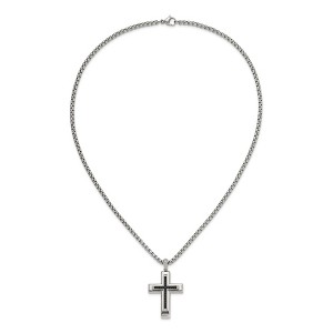 Chisel Stainless Steel Polished with Black Cubic Zirconia Cross Pendant on a 22" Box Chain Necklace - 1 of 4