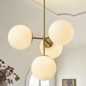 Rennnsan Jandelle 24"W 4-Light Bubble Milk Glass Mid-Century Modern Dimmable Chandelier - 1 of 4