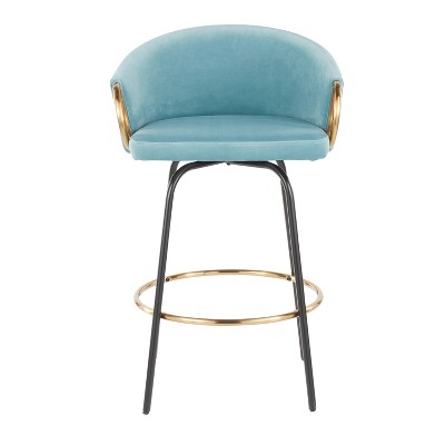 Claire Light Blue Velvet Swivel Counter Stools with Gold Accents