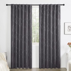 Deconovo Back Tab Room Darkening Curtains – Silver Lines & Dots, 2 Panels - 1 of 4