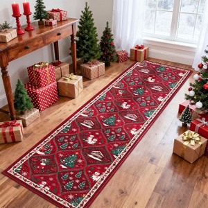 TackView Christmas Runner Rug, Santa Reindeer Holiday Accent Rug Non Slip Washable Xmas Carpet, for Kitchen Bedroom Nursery - 1 of 4