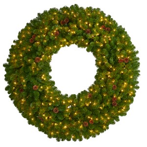 Nearly Natural 5-ft Giant Artificial Christmas Wreath with 280 Warm White Lights and Pine Cones - 1 of 4