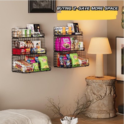 MaseiKar Stackable Wire Basket 3 Tier Countertop& Wall Mounted Metal Storage Basket for Kitchen Pantry Cabinet, Muti-functional Open Front Bin