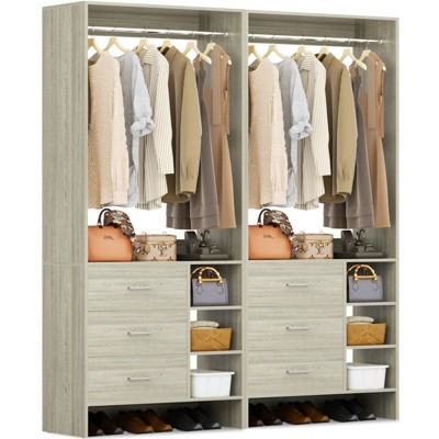 Aheaplus 30'' Freestanding Closet Organizer with Hanging Rods and Drawers, Closet System with Storage Shelves