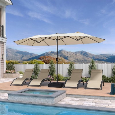 PURPLE LEAF 14ft Patio Market Umbrella and Base Double-Sided Rectangle Outdoor Table Sun Umbrellas with Crank