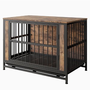 Gulches Rustic Brown Wooden Dog Crate Table with Sliding Doors - 1 of 4