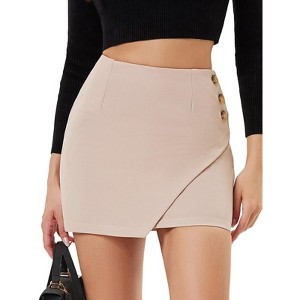 EXLURA Women's Elastic High Waisted Button Mini Skirts Sexy Bodycon Pencil Short Skirts Slim Fit Party Date Night Skirt - 1 of 4