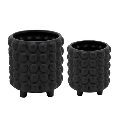 Sagebrook Home 2pc Bubbled Ceramic Planter Pot Matte Black