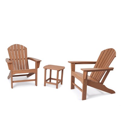 3pk Seating Set with Plastic Resin Adirondack Chairs & Side Table - Brown - EDYO LIVING