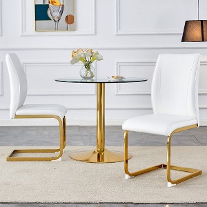 Akoasm Modern Upholstered High Toughness PU Arch Dining Chair Study Chair With Arched Metal Gold Leg Set of 2 For Hotel Living Room & Bedroom-White - 1 of 4