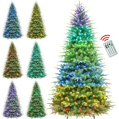 Vivatrees 6/7.5 Ft Prelit Artificial Christmas Tree, 15 Lighting Modes with Multi Colors, Metal Stand, Hinged Branches, Xmas Tree for Holiday Decor