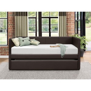 NicBex Twin Size Faux Leather Upholstered Daybed with Trundle,Sofa Bed Frame for Bedroom,Living Room,Apartment - 1 of 4