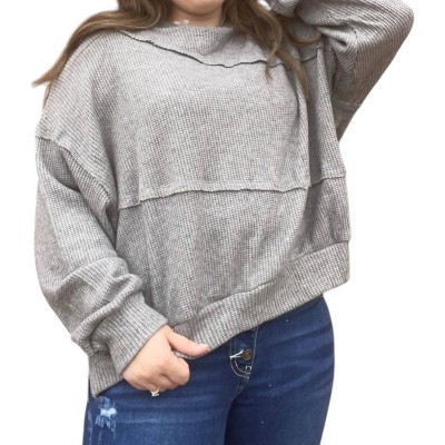 Women's Waffle Crewneck Raw Detail Sweater - Charlotte Avery