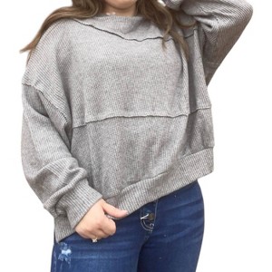 Women's Waffle Crewneck Raw Detail Sweater - Charlotte Avery - 1 of 2