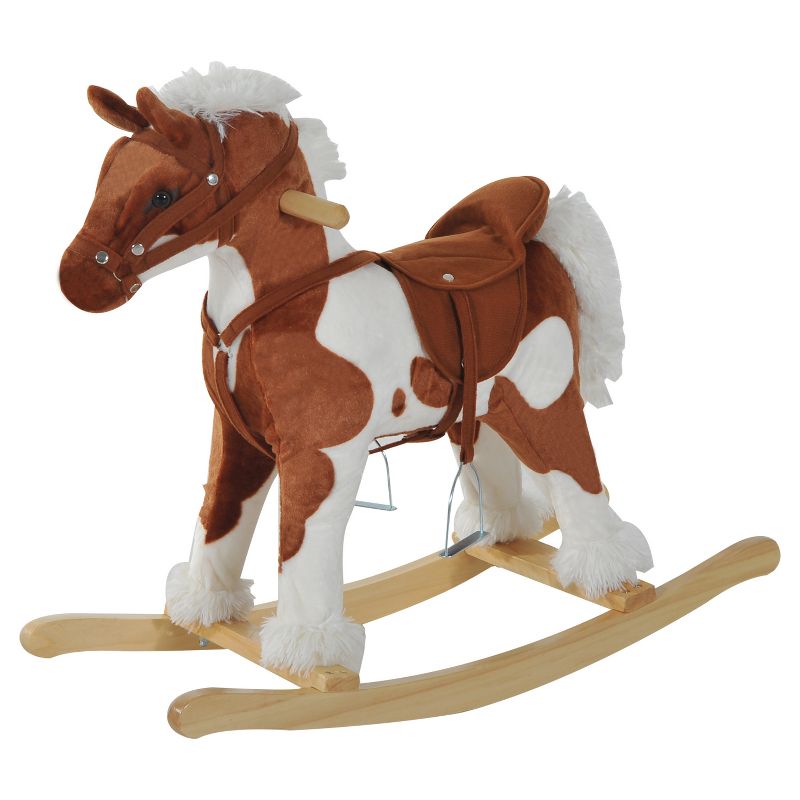 Qaba Kids Plush Ride-On Toy Rocking Horse Toddler Plush Animal Rocker with Nursery Rhyme Music - Light Brown / White, 5 of 10
