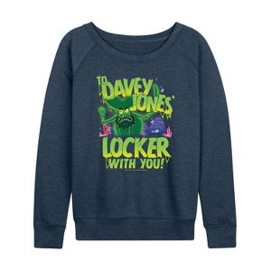 Women's Spongebob Squarepants Spongebob: The Search For Squarepants To Davey Jones Locker Lightweight French Terry Wide Neck Long Sleeve Graphic Shirt - 1 of 4