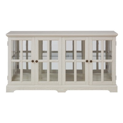 FURNIinspire Utility Storage Cabinets Glass Display Cabinet, Antique Wide Standing Cabinet Showcase For Home Office, White, 15.75"*59.06"*32.09"