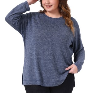 Agnes Orinda Women's Plus Size Crew Neck Long Sleeve Side Split Shirt Casual Ribbed Knit Blouse - 1 of 4