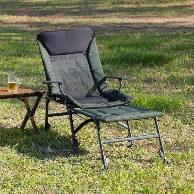 Portable Folding Reclining Camping Chair,Heavy Duty Camping Lounge Chair with Detachable Footrest,Beach Recliner for Fishing Hiking-Coolbibila