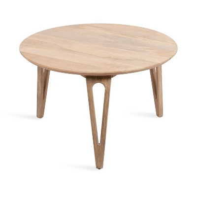 Natural Mango Wood Round Coffee Table with Hairpin Legs