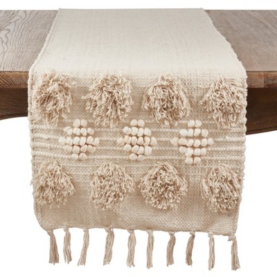 Saro Lifestyle Pom Pom Moroccan Runner, 16"x72", Ivory