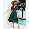 Clearlove Women's Casual V Neck Midi Dress Smocked Waist Tiered Short Sleeve A Line Pleated Flowy Long Dress - 2 of 4