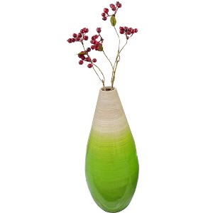 Uniquewise Contemporary Bamboo Tall Floor Vase Tear Drop Design for Dining Living Room Entryway Decoration Fill with Dried Branches or Flowers, Green - 1 of 4