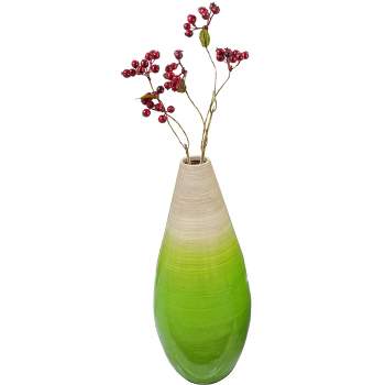 Uniquewise Contemporary Bamboo Tall Floor Vase Tear Drop Design for Dining Living Room Entryway Decoration Fill with Dried Branches or Flowers, Green