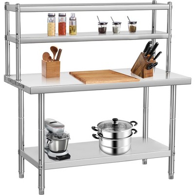 Stainless Steel Table with Overshelves, 36" X 24" Commercial Work Table with Shelf, Metal Kitchen Prep Table & Shelving Combo