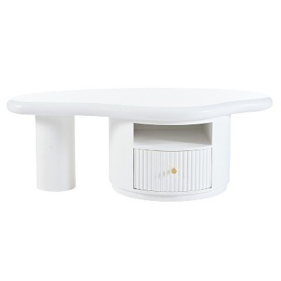 Vynxaria Cloud Coffee Tables, Irregular Design with Drawer and Shelf