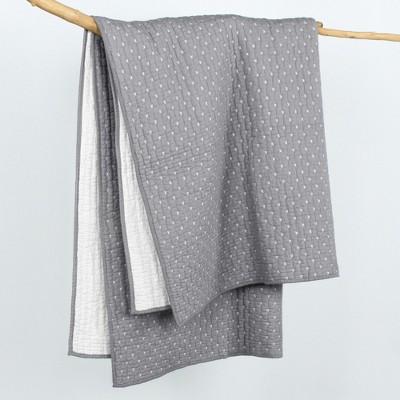 Grey and Cream Cotton Reversible Quilted Throw Blanket