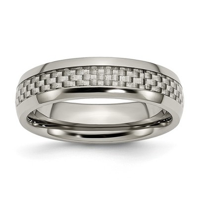 Black Bow Jewelry 6mm Titanium and Gray Carbon Fiber Domed Polished Band