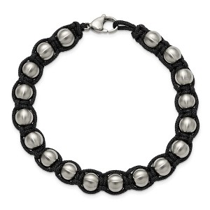 Chisel Stainless Steel Brushed Beaded Black Nylon 8.25" Bracelet - 1 of 4